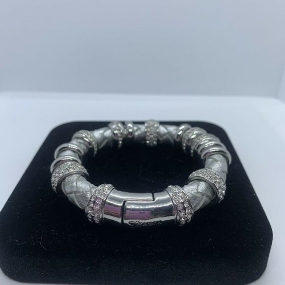 Serena Silver & Leather Bracelet W/Crystals & Magnetic Clasp 2009 - Picture 2 of 4